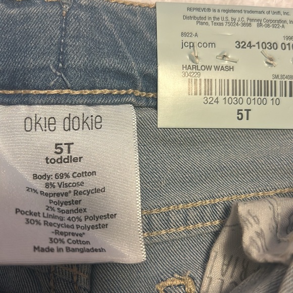 Okie Dokie Light Toddler Girls Adjustable Waistband Leg Skinny Fit Jean Size 5T - Picture 14 of 14
